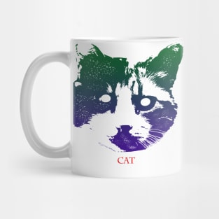 The cat head is Violet, Green, Orange Mug